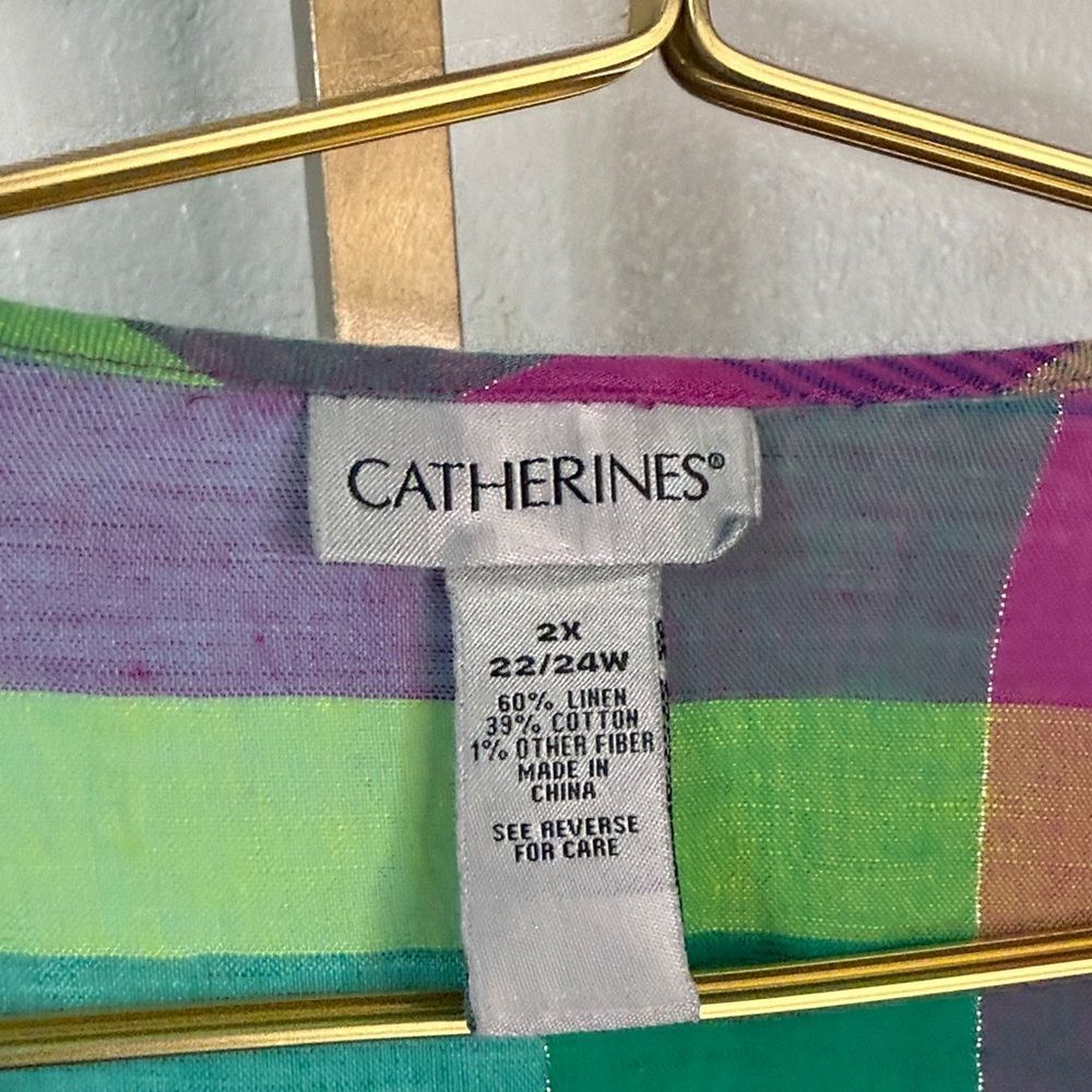 Catherines Multicolor Plaid Top with sparkle- 2X - Picture 2 of 6